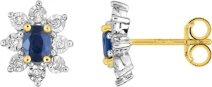 Boucles d'oreilles puces Bo. saphir 0.22c diamant 0.06ct gh-p1 or Or 750/1000 Bicolore