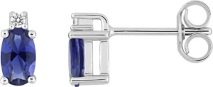 Boucles d'oreilles puces Bo. saphir diamant 0.02ct gh-p1 or 750/1000 blanc Gris rhodié