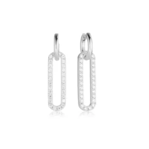 Boucles d'oreilles puces capizzi lungo argent sterling 925 white zirconia gris rhodié