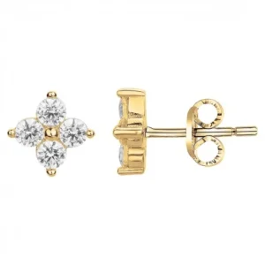 Boucles d'oreilles puces pl.or 8 oxydes de zirconium plaqué or jaune