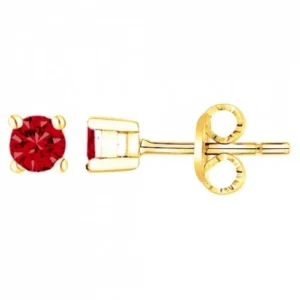 Boucles d'oreilles puces plaqué or. 2cz synth. rouge 3m14k jaune