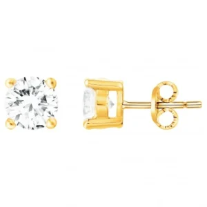 Boucles d'oreilles puces plaque or 3 microns 2 oxydes de zirconium jaune