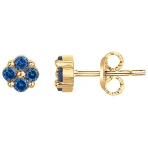 Boucles d'oreilles puces plaque or 3 microns et 8 cz synthetique bleu jaune