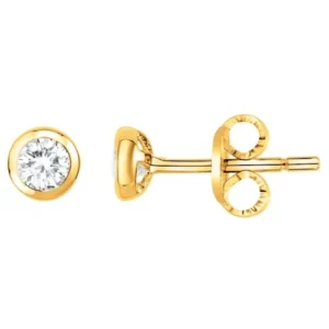 Boucles d'oreilles puces plaque or 3 microns jaune. 2 oxydes de zirconium 0.000 blanche