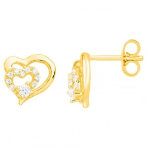 Boucles d'oreilles puces plaque or 3 microns jaune. 20 oxydes de zirconium blanc