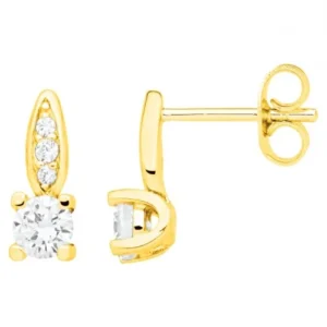 Boucles d'oreilles puces plaque or 3 microns jaune. 8 oxydes de zirconium blanc