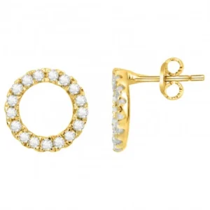 Boucles d'oreilles puces plaque or 34 oxydes de zirconium jaune