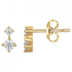 Boucles d'oreilles puces plaque. or 3m et 4 oxydes de zirconium jaune