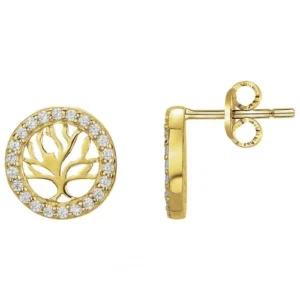 Boucles d'oreilles puces plaque or 3m et 44 oxydes de zirconium blanc jaune