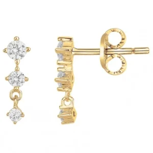 Boucles d'oreilles puces plaque or 3m et 6 oxydes de zirconium blanc jaune