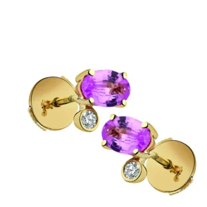 Boucles d'oreilles puces rdv - 2 diamants + 2 sr oval 6*4mm 1.20ct or jaune or 750/1000