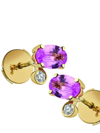 Boucles d&rsquo;oreilles puces rdv – 2 diamants + 2 sr oval 6*4mm 1.20ct or jaune or 750/1000