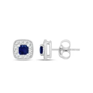 Boucles d'oreilles puces saphir 0,25cts + 24dts 0,05cts Or 375/1000 Gris rhodié