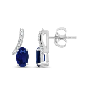Boucles d'oreilles puces saphir 0,70cts + 14dts 0,03cts Or 375/1000 Gris rhodié