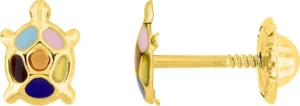 Boucles d'oreilles puces Tortue laque multicolor a vis Or 375/1000 Jaune