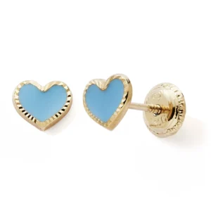 Boucles d'oreilles puces vis 375 or jaune coeur laque bleu Or 375/1000