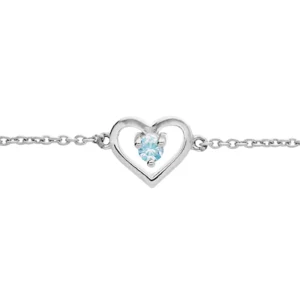 Bracelet argent platiné coeur oxyde bleu ciel 14 et 3cm gris