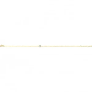 Bracelet chaîne de cheville. plaque. or 3m eo3m et 1 oxydes de zirconium 21 et 3cm jaune