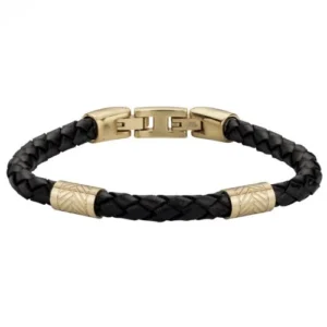 Bracelet phebus acier 316l ipg cuir noir 19.5 et 1.5cm (cuir bovins) jaune