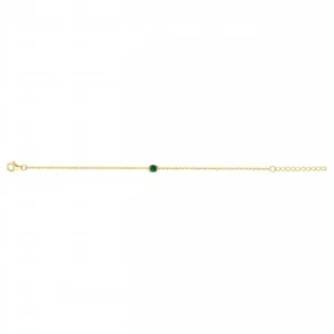 Bracelet pl.or 3m14k 1cz synth.vert emer.-16 et 3cm plaqué or jaune