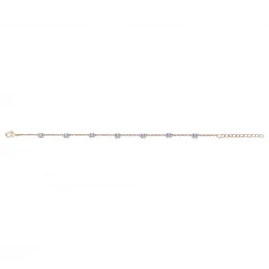 Bracelet plaque. or 3m 7 oxydes de zirconium bleu topaze 16 et 3cm jaune