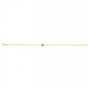 Bracelet plaque. or 3m 9 oxydes de zirconium nat.et synthetique vert émeraude.- 16 et 3cm jaune