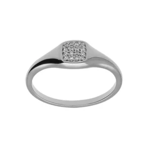 Chevalière taille 54 argent platiné petite pavé forme carré oxydes blancs sertis taille 54 (48.50.52.54.56.58) gris