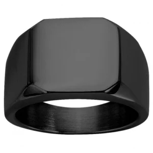 Chevalière taille 60 ip noir acier phebus