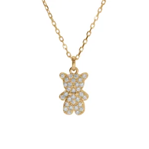 Collier argent doré ourson oxydes blancs 38 et 6cm jaune