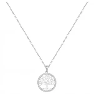 Collier argent. et 46 oxydes de zirconium 42 et 3cm gris rhodié