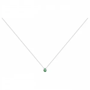Collier argent. et pierre synthetique verte gris rhodié