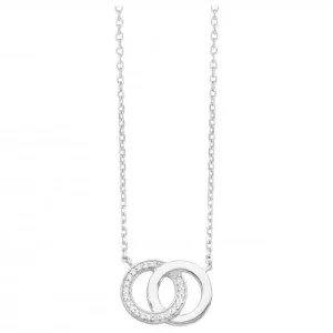 Collier argent motif rond entrelace un serti oxydes de zirconium un lisse 42 et 3cm gris rhodié