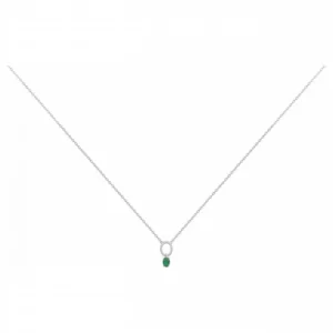 Collier argent. oxydes de zirconium blanc et vert 42 et 3cm