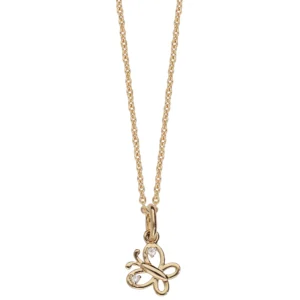 Collier avec pendentif plaqué or pendentif papillon ajoure oxydes blancs 36 et 2cm jaune