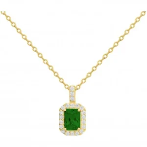Collier coll pl.or eo 3m 1 pierre synth. vert et 21 oxydes de zirconium 42 et 3cm plaqué or jaune