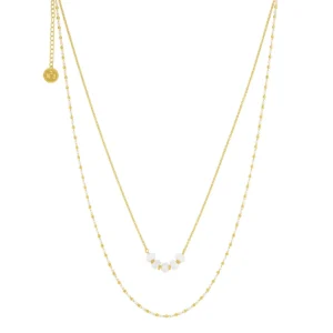 Collier n°3 acier doré, perles miyuki, quartz blanc jaune