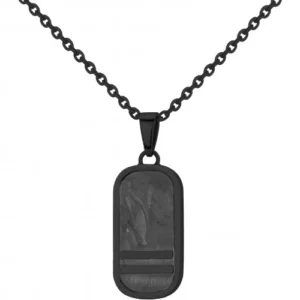 Collier phebus acier 316l, carbone forgé, 50 et 5cm noir