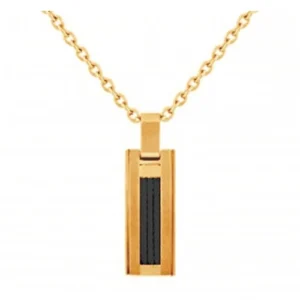 Collier phebus acier ipg et câble noir 50cm jaune