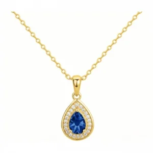 Collier pl.or 3m14k 23oxydes de zirconium cz synth. bleu saph.-42 et 3cm plaqué or jaune