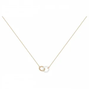 Collier pl.or eo 3m14k 26 oxydes de zirconium et ceram.blanche 42 et 3cm plaqué or jaune