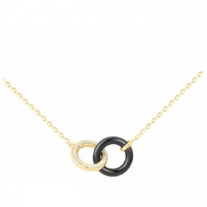 Collier pl.or eo 3m14k ceram. et 26 oxydes de zirconium -42 et 3cm plaqué or jaune