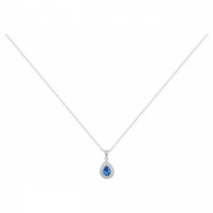 Collier s argent. 1spinelle synth. bleu 22oxydes de zirconium blanc 42 et 3cm gris rhodié