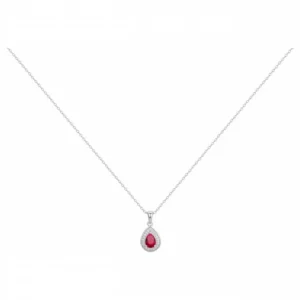 Collier s argent. 1spinelle synth. rouge 22oxydes de zirconium blanc 42 et 3cm gris rhodié