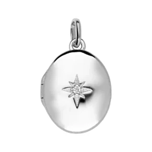 Pendentif empierré argent rhodié cassolette etoile ovale oxyde blanc serti petit modele gris rhodié