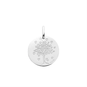 Pendentif Med. rde arbre aux coeurs or gris 14mm Or 750/1000 Gris palladié
