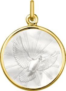 Pendentif médaille laïque Médaille nacr.colombe or 750/1000 jaune