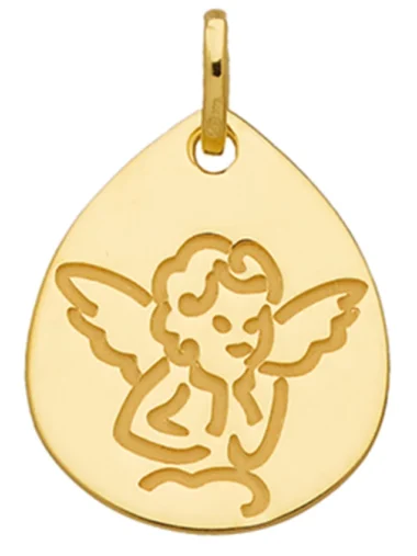 Pendentif médaille laïque or 375/1000 medaille goutte cherubin jaune