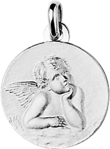 Pendentif médaille religieuse médaille ange ag925rh argent gris rhodié