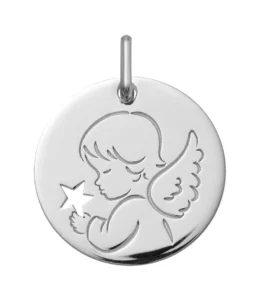 Pendentif médaille religieuse médaille ange ag925rh argent gris rhodié