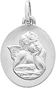Pendentif médaille religieuse Médaille ange or 375/1000 blanc Gris rhodié